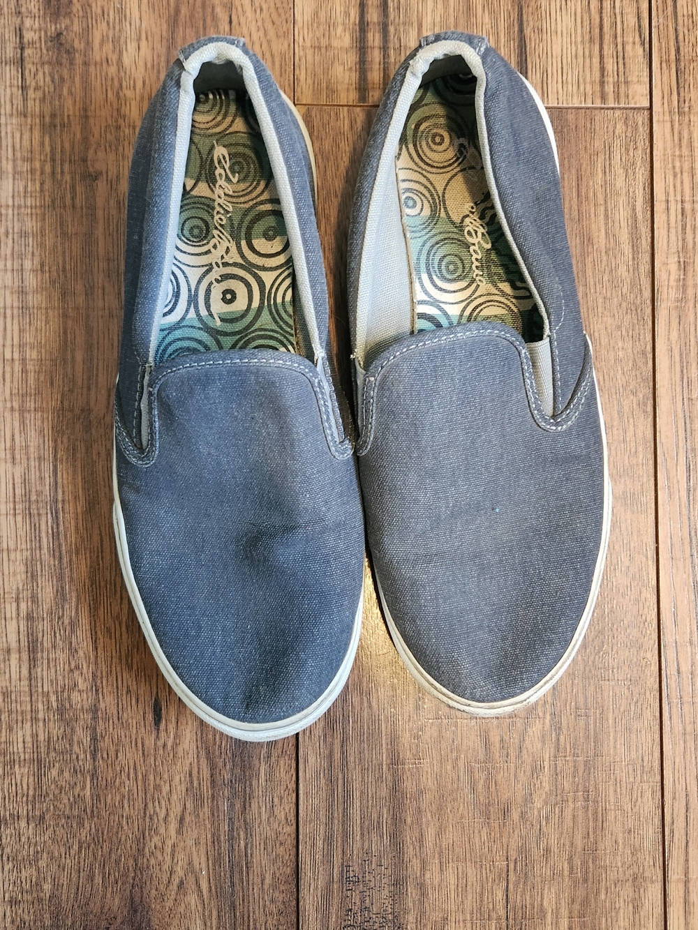 Eddie Bauer Gray Canvas Slip-Ons with Patterned Insole